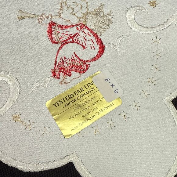 German Embroidered Christmas Angel Table Runner Mat 9x18 Metallic Gold Thread - Picture 3 of 4